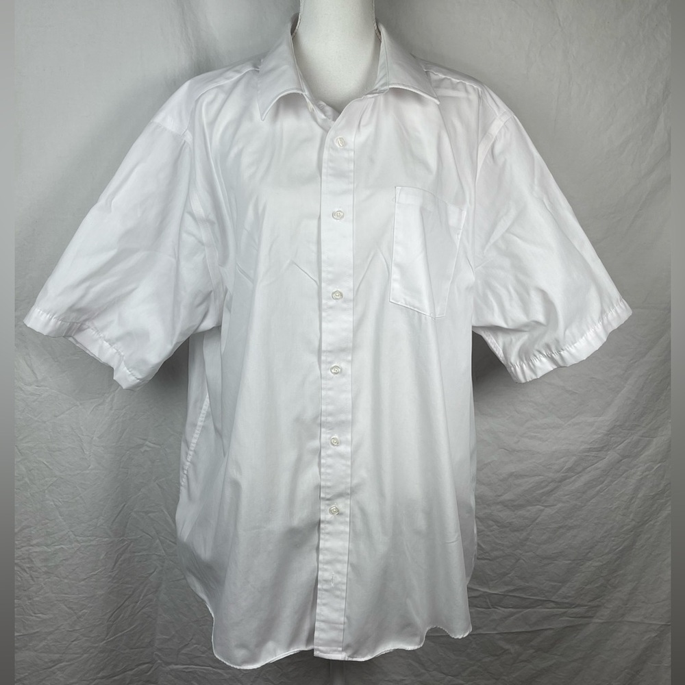 George-White Button Up Collared Shirt-Short Sleeve-2XL-Front Pocket